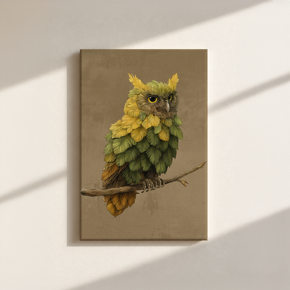 Owl Made By Leaves Canvas Print