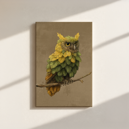 Owl Made By Leaves Canvas Print