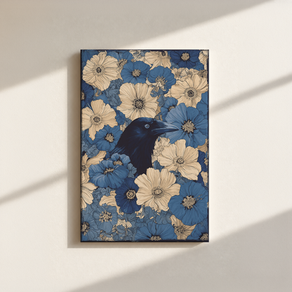 Raven In Flower Field Canvas Print