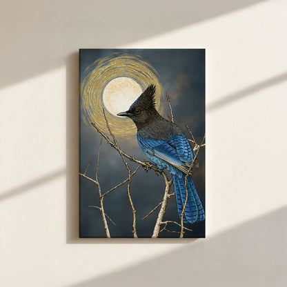Steller's Jay Under Forest Moonlight Canvas Print