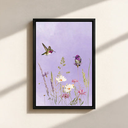 Hummingbirds And Wildflowers Canvas Print (Framed)