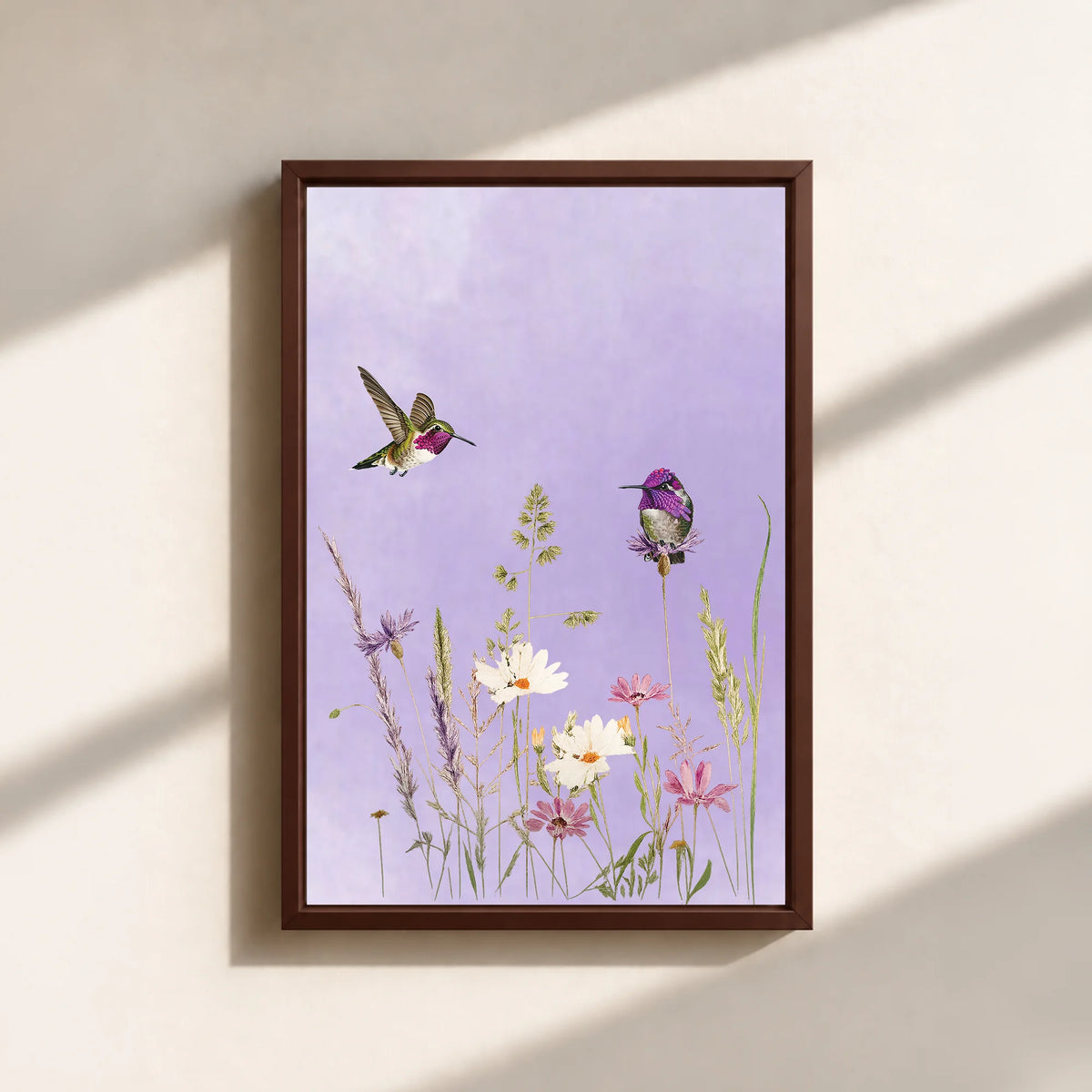 Hummingbirds And Wildflowers Canvas Print (Framed)