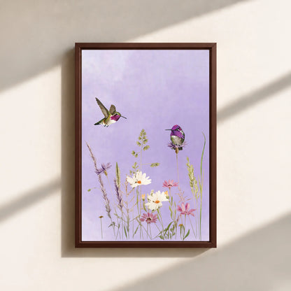 Hummingbirds And Wildflowers Canvas Print (Framed)