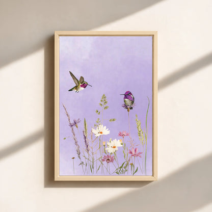 Hummingbirds And Wildflowers Canvas Print (Framed)