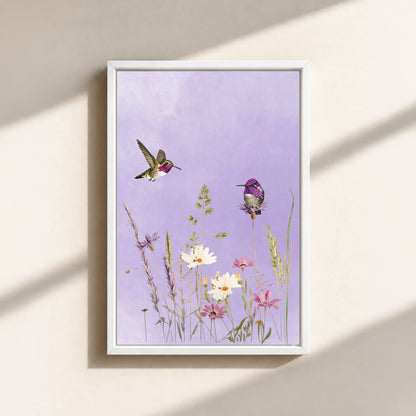 Hummingbirds And Wildflowers Canvas Print (Framed)