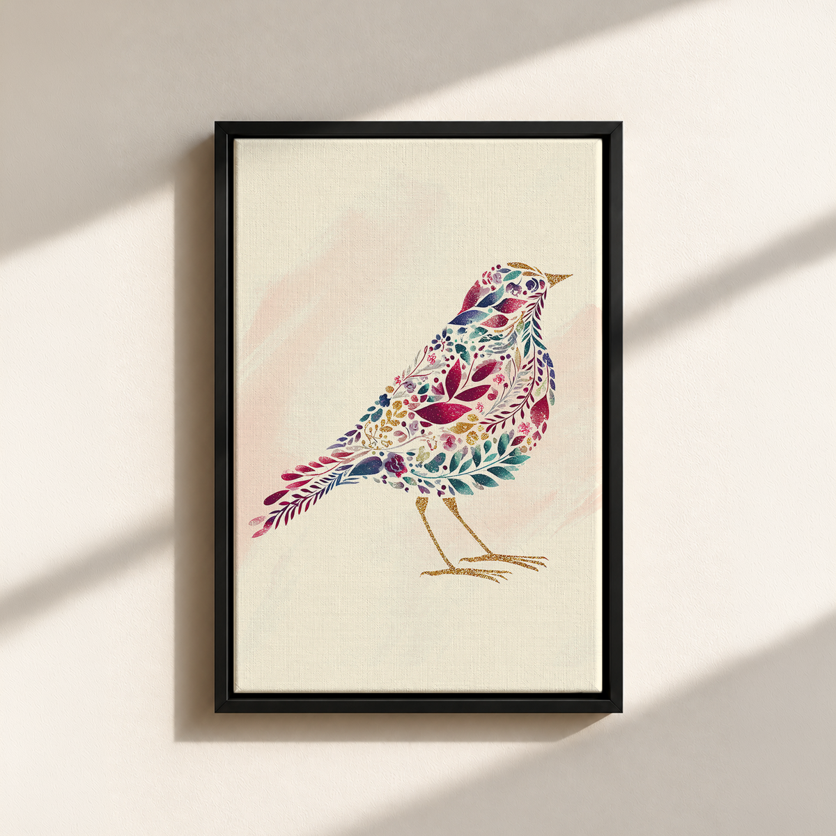 Bird Made By Leaves Canvas Print (Framed)