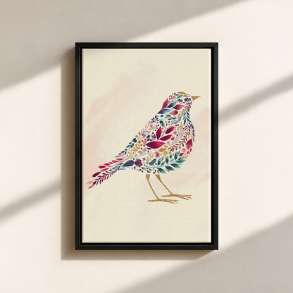 Bird Made By Leaves Canvas Print (Framed)
