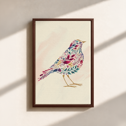 Bird Made By Leaves Canvas Print (Framed)