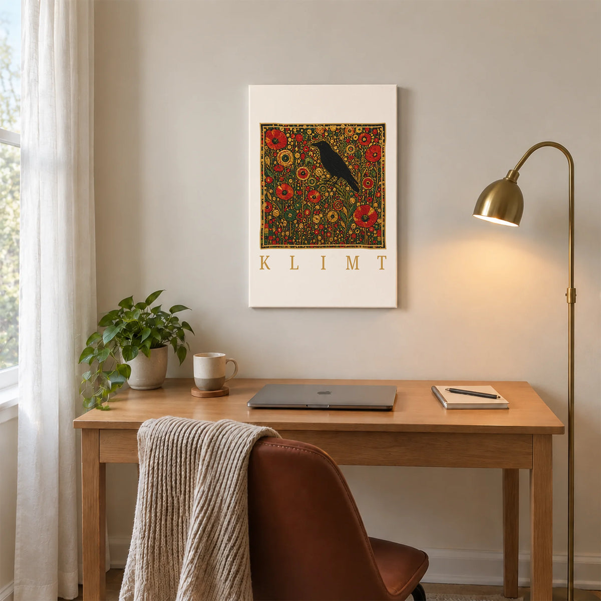Klimt Raven In Flower Filed Canvas Print