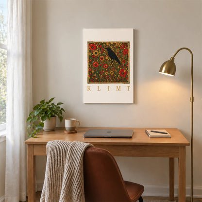 Klimt Raven In Flower Filed Canvas Print