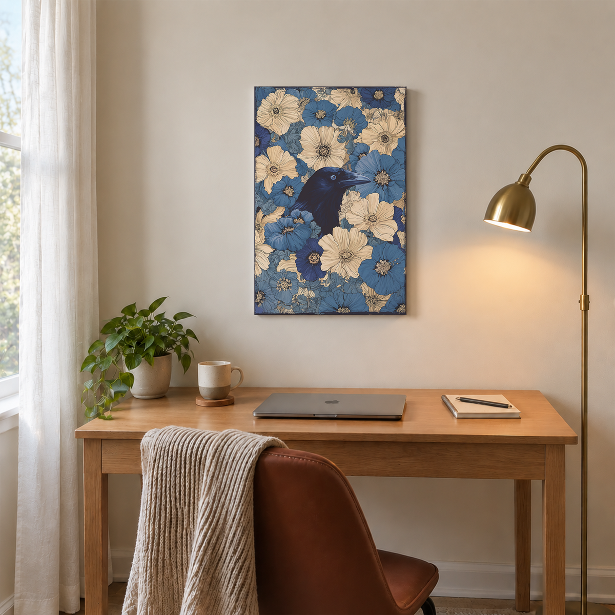 Raven In Flower Field Canvas Print