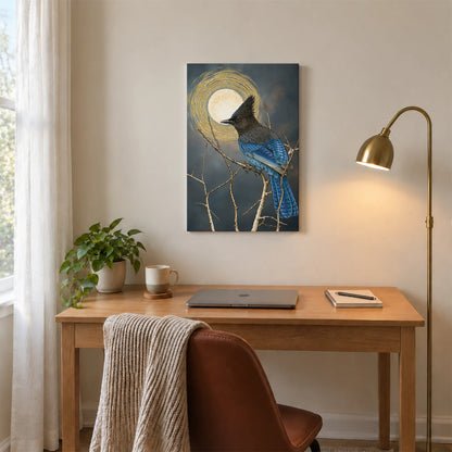 Steller's Jay Under Forest Moonlight Canvas Print