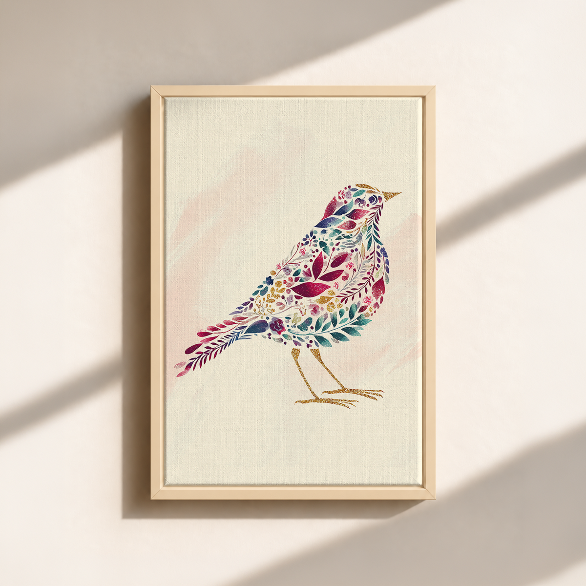 Bird Made By Leaves Canvas Print (Framed)