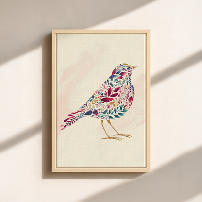 Bird Made By Leaves Canvas Print (Framed)