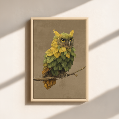 Owl Made By Leaves Canvas Print (Framed)