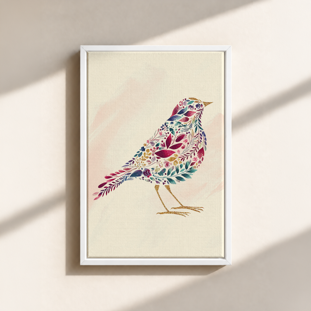 Bird Made By Leaves Canvas Print (Framed)