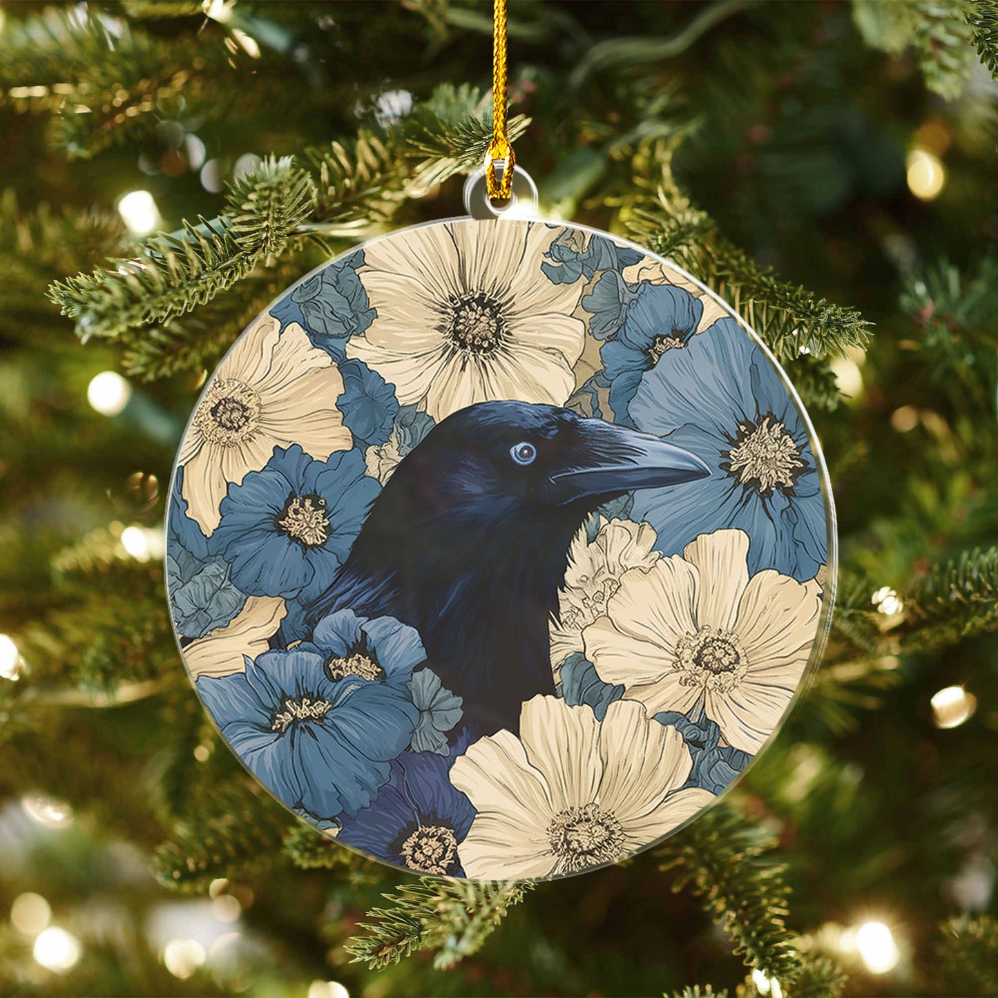 Raven In Flower Field Ornament