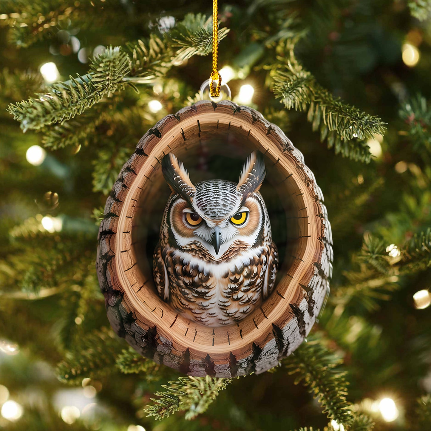 Owl In Tree Hollow Ornament