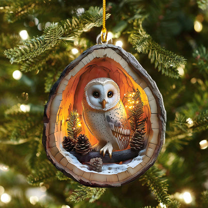 Barn Owl In Tree Hollow Ornament