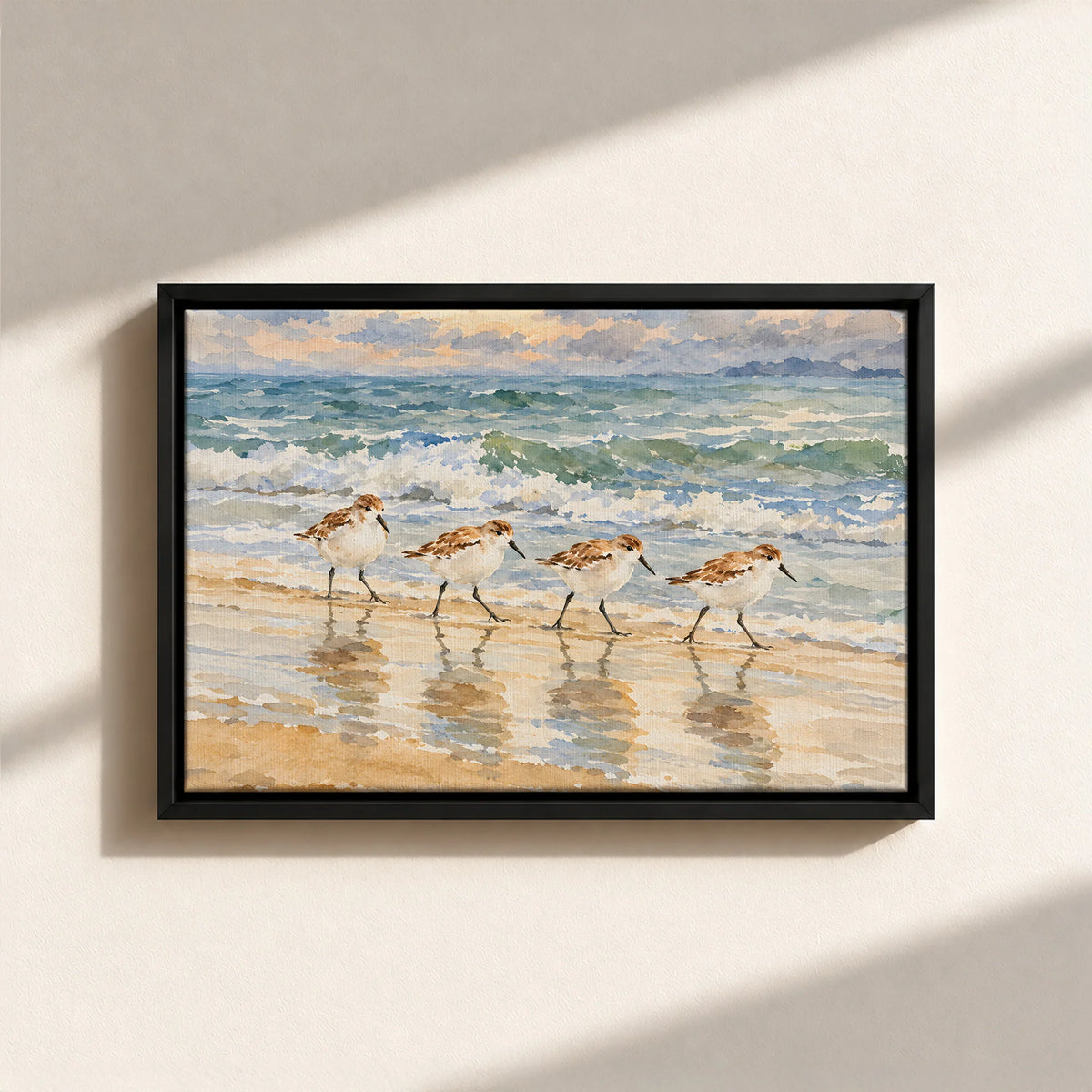 Sandpipers By The Shore Framed Canvas Print
