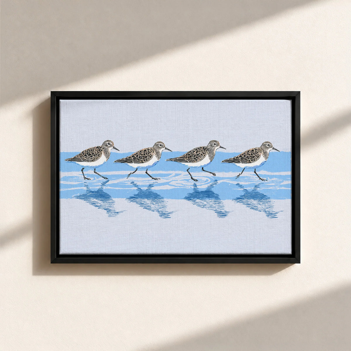 Tidewalking Sandpipers Framed Canvas Print