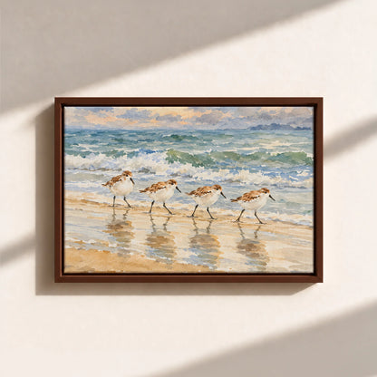 Sandpipers By The Shore Framed Canvas Print