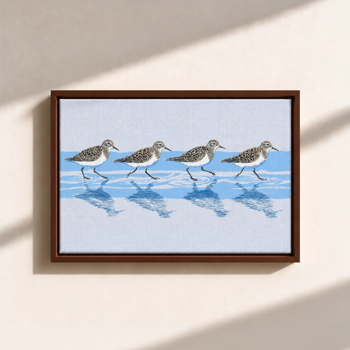 Tidewalking Sandpipers Framed Canvas Print
