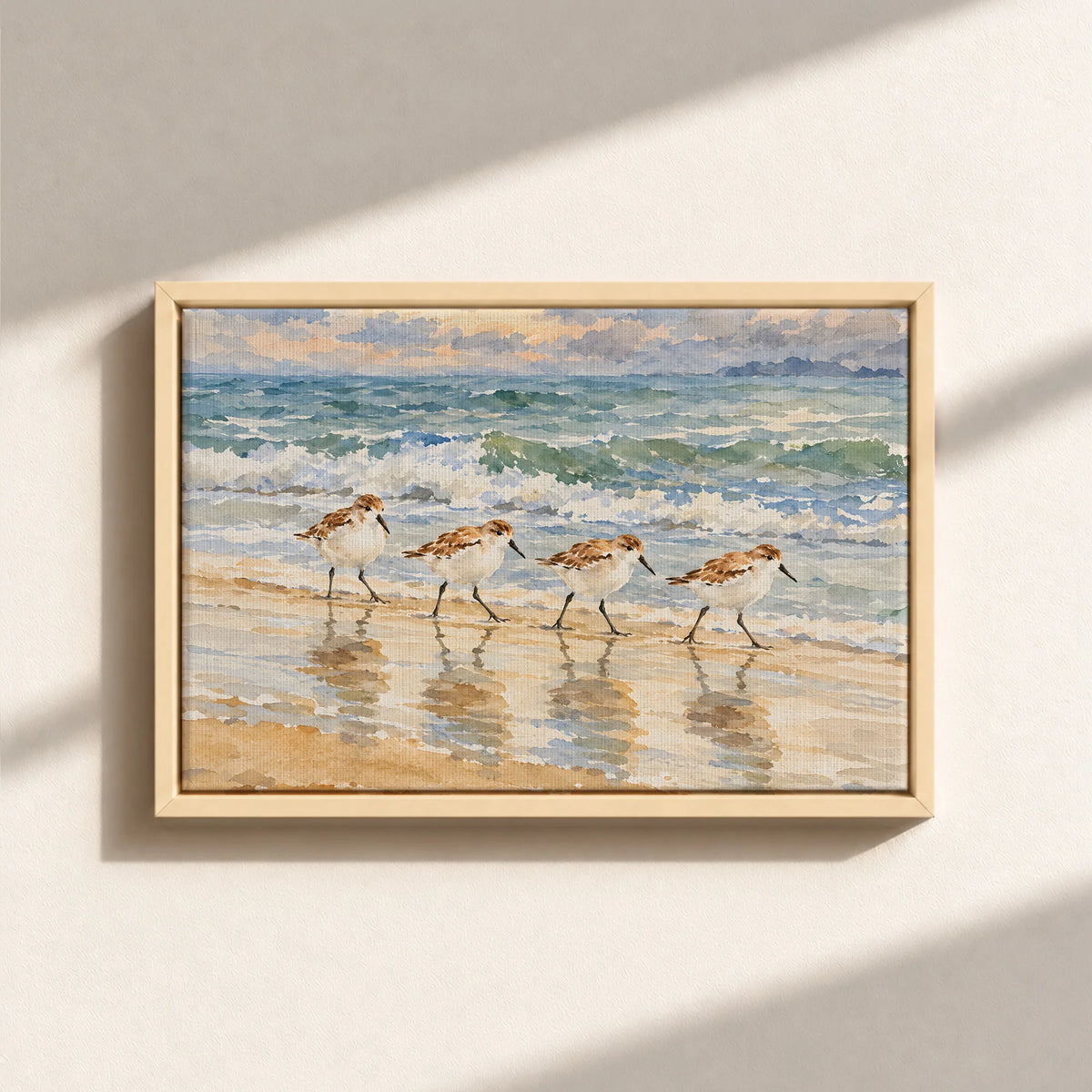 Sandpipers By The Shore Framed Canvas Print