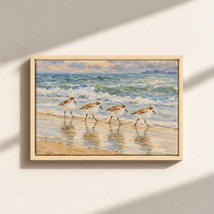 Sandpipers By The Shore Framed Canvas Print
