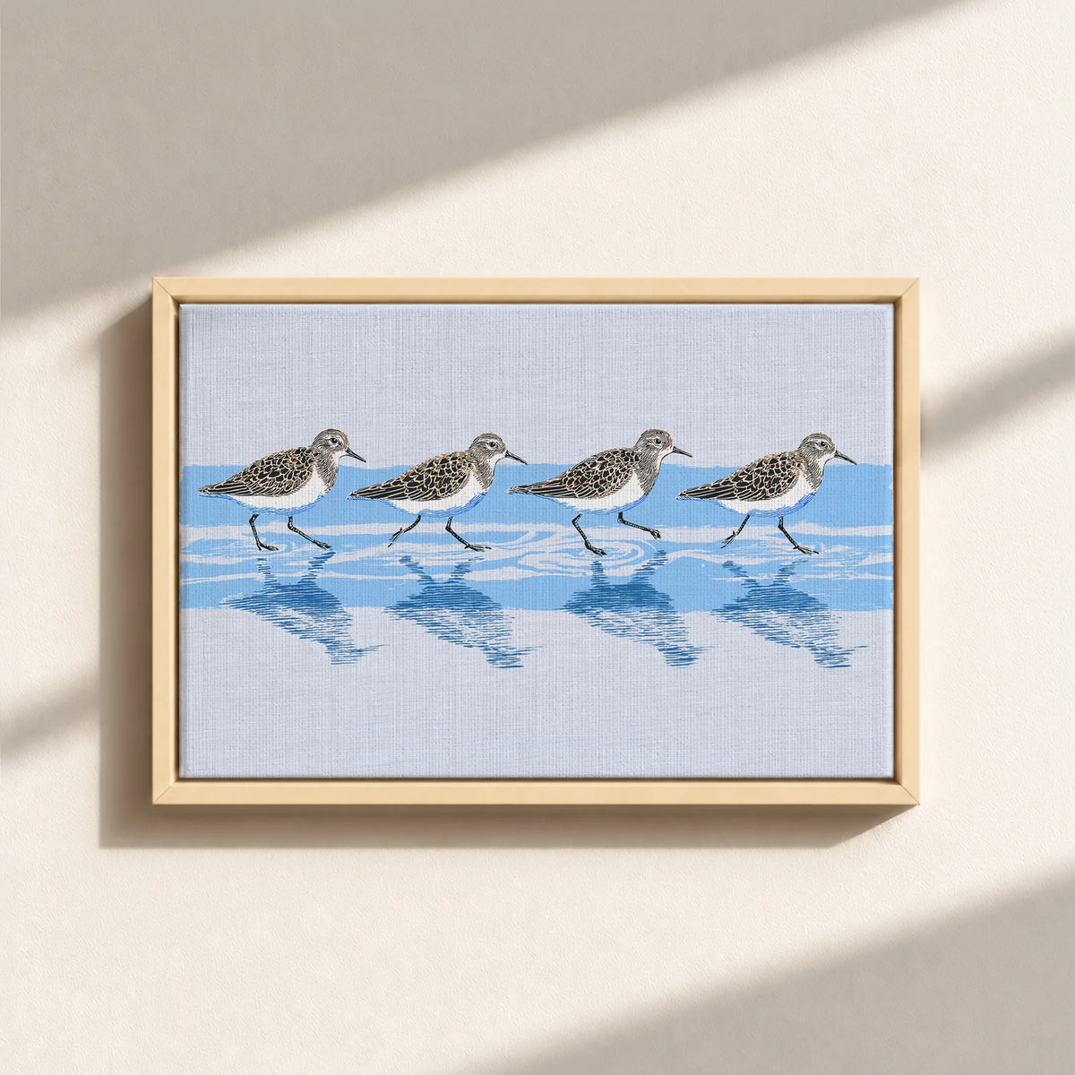 Tidewalking Sandpipers Framed Canvas Print
