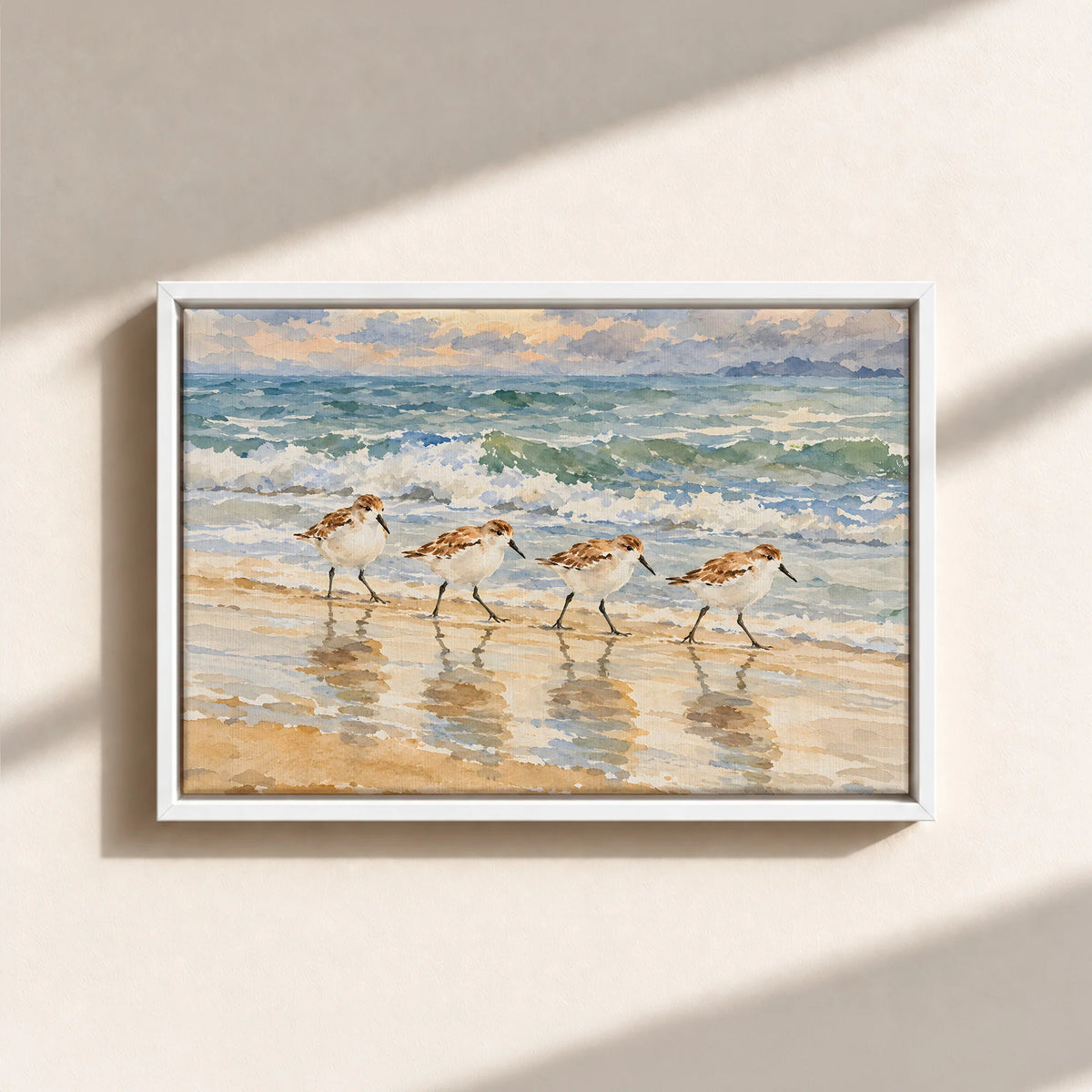 Sandpipers By The Shore Framed Canvas Print