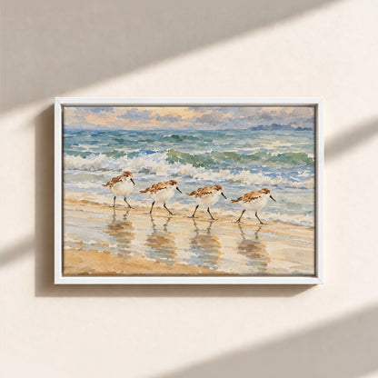 Sandpipers By The Shore Framed Canvas Print