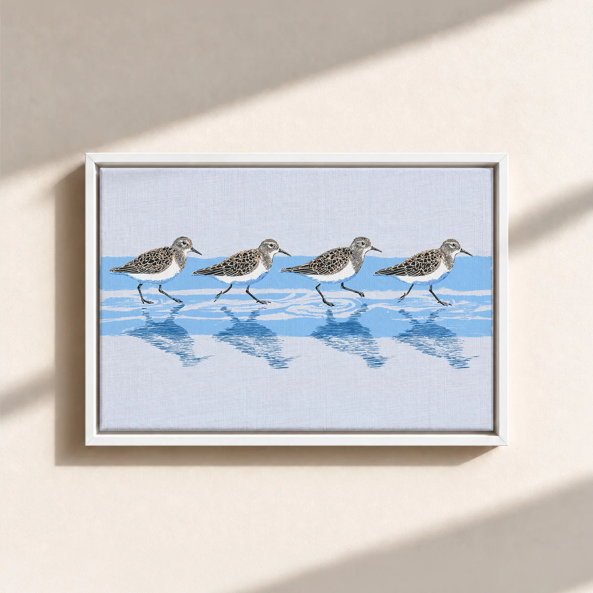 Tidewalking Sandpipers Framed Canvas Print