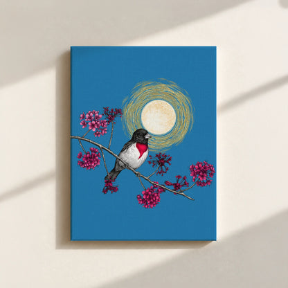 Grosbeak Under Forest's Moonlight Canvas Print