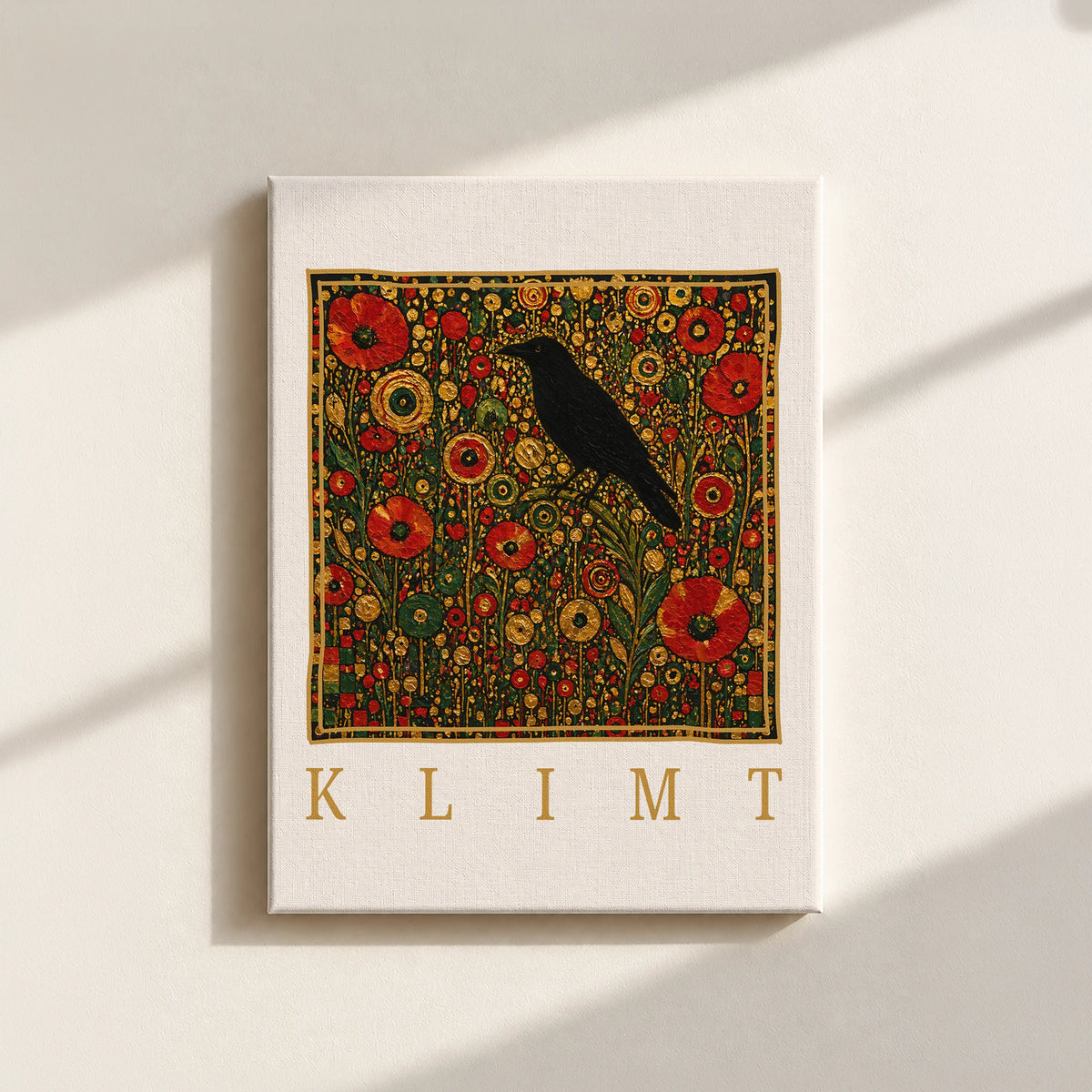 Klimt Raven In Flower Filed Canvas Print