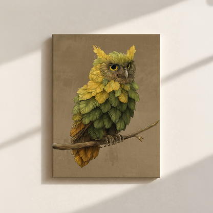 Owl Made By Leaves Canvas Print
