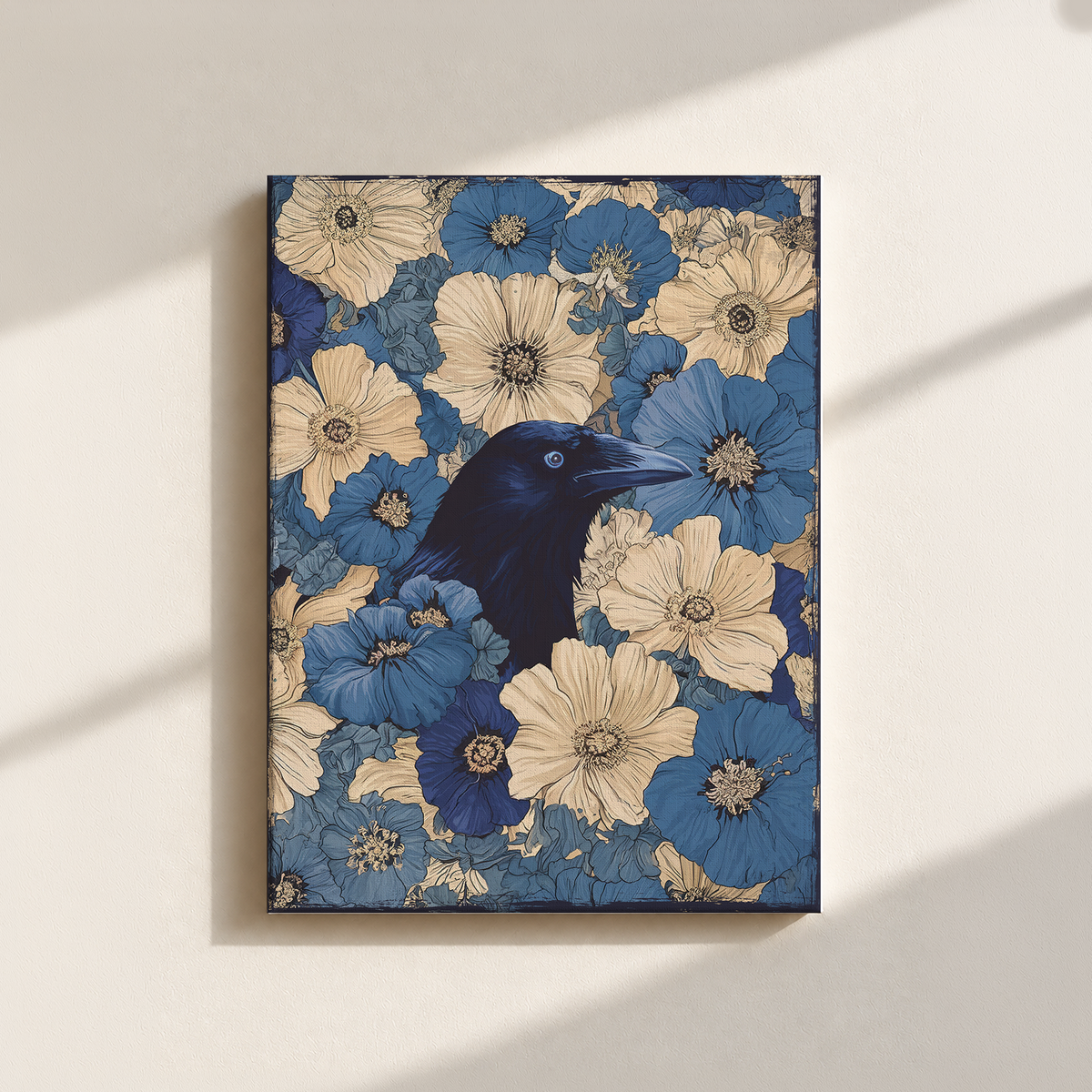 Raven In Flower Field Canvas Print