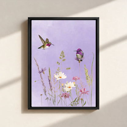 Hummingbirds And Wildflowers Canvas Print (Framed)