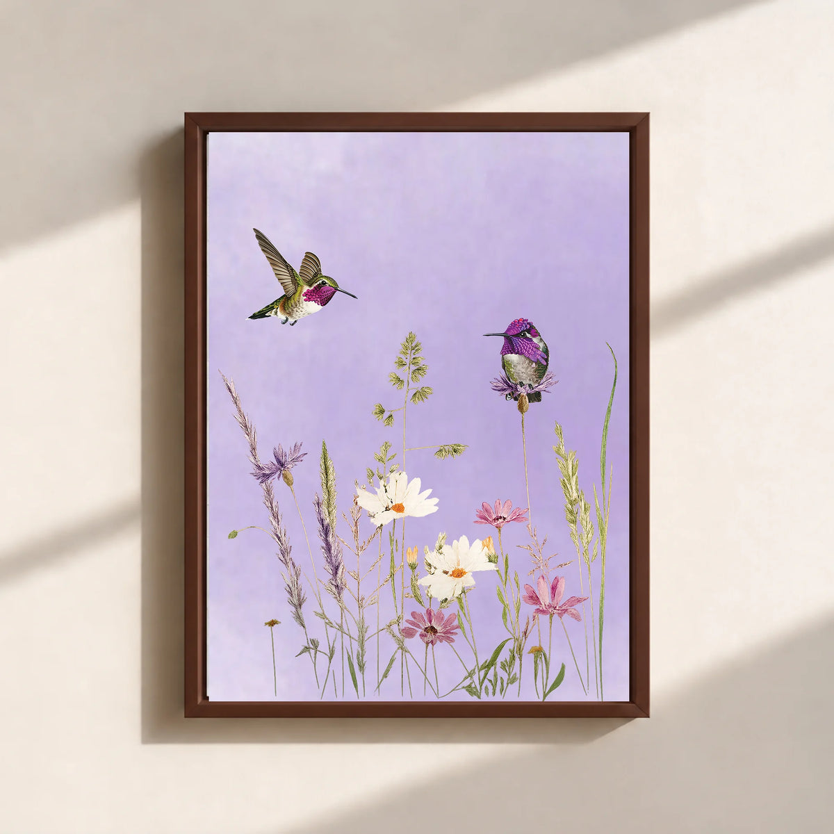 Hummingbirds And Wildflowers Canvas Print (Framed)