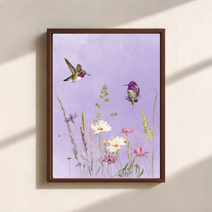 Hummingbirds And Wildflowers Canvas Print (Framed)