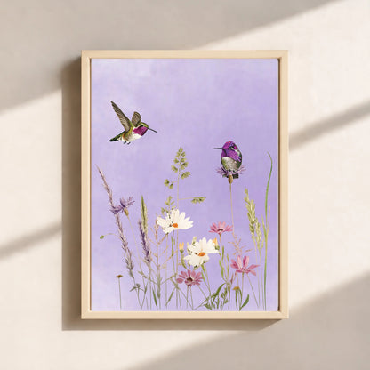 Hummingbirds And Wildflowers Canvas Print (Framed)