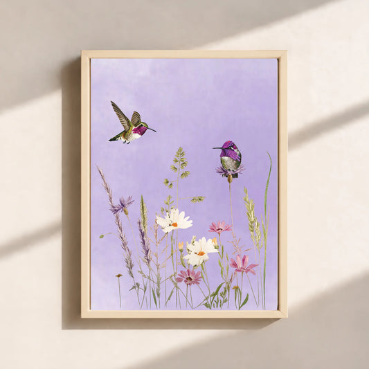 Hummingbirds And Wildflowers Canvas Print (Framed)