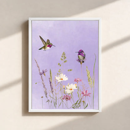 Hummingbirds And Wildflowers Canvas Print (Framed)