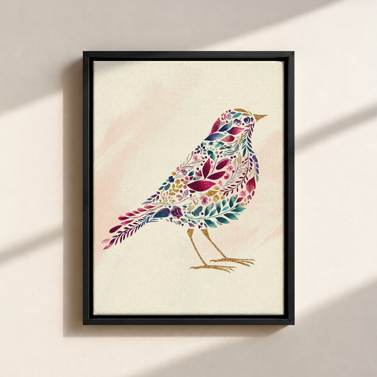 Bird Made By Leaves Canvas Print (Framed)