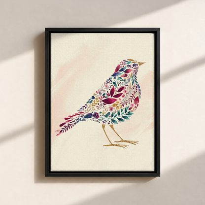 Bird Made By Leaves Canvas Print (Framed)