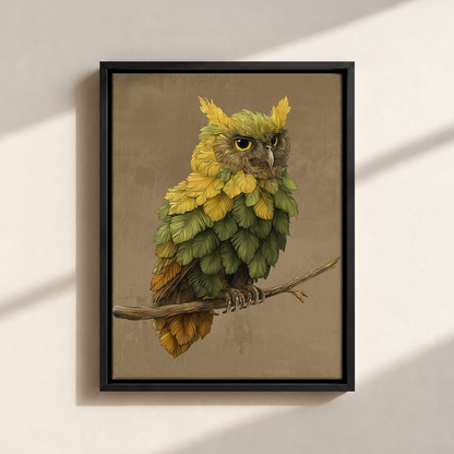 Owl Made By Leaves Canvas Print (Framed)