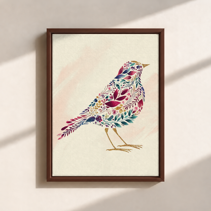 Bird Made By Leaves Canvas Print (Framed)
