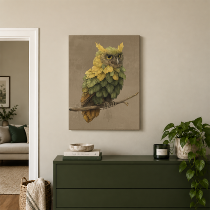 Owl Made By Leaves Canvas Print