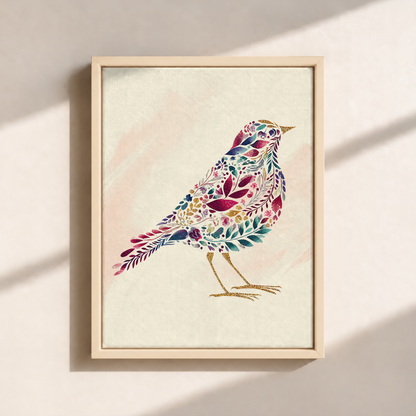 Bird Made By Leaves Canvas Print (Framed)