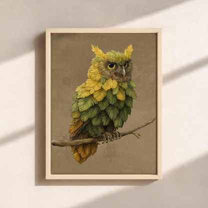 Owl Made By Leaves Canvas Print (Framed)